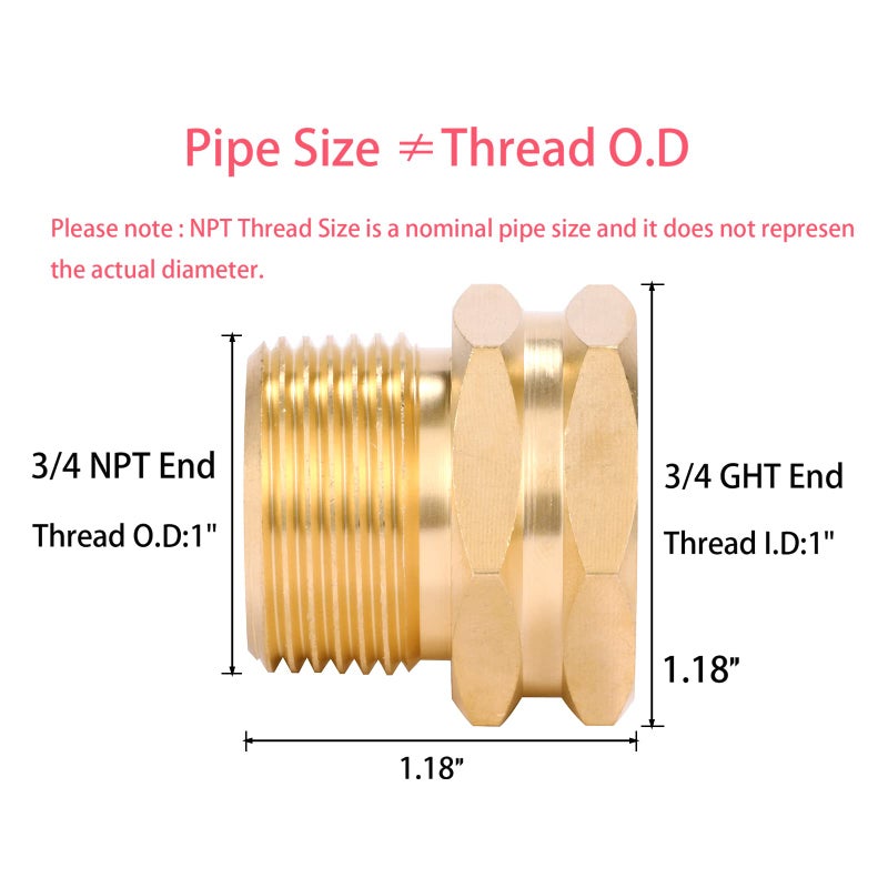 Sanpaint 2 Pack Brass Garden Hose Adapter, 3/4" GHT Female x 3/4" NPT Male Connector,GHT to NPT Adapter Brass Fitting,Brass Garden Hose to Pipe Fittings Connect - Image 2